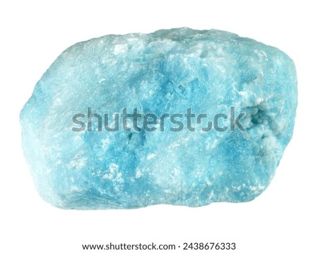 specimen of natural raw blue aragonite stone cutout on white background