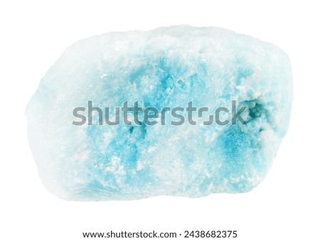 specimen of natural raw blue aragonite rock cutout on white background