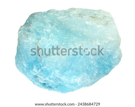 specimen of natural raw blue aragonite mineral cutout on white background