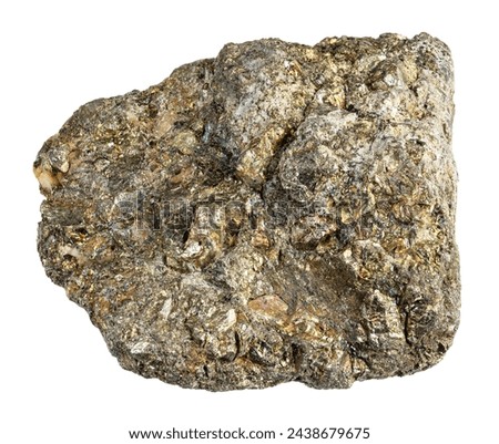 specimen of natural raw pyrite mineral cutout on white background