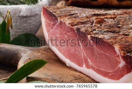 Speck, whole pork cutlet, close-up