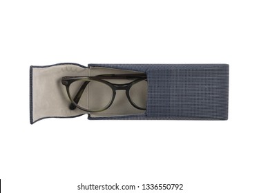 Spectacle case with glasses on white background
