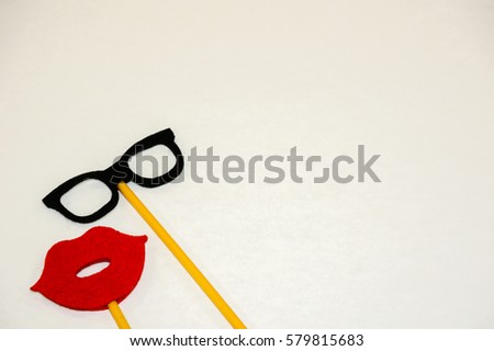 Spectacle and lip photo booth props over white background. Ladies and gentlemen concept.