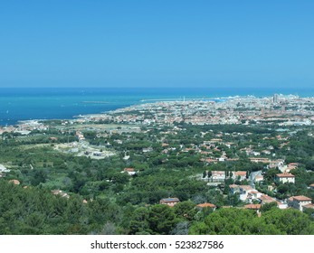 Spectacular Aerial Panorama Of Livorno City Made From The Nearby Hills Of Montenero On Sunny Day, Tuscany Italy . Photo Taken With Polarized Filter