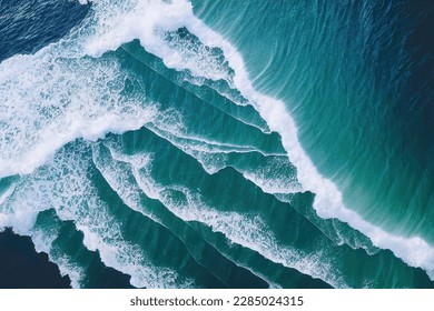 Spectacular aerial top view background photo of ocean sea water white wave splashing in the deep sea. Drone photo backdrop of sea wave in bird eye waves. - Powered by Shutterstock