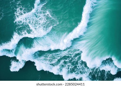 Espectacular foto de fondo en la parte superior de la vista aérea de la ola blanca del agua del mar del océano salpicando en el mar profundo. Foto de drones con fondo de ola marina en olas de ojos de pájaro.
