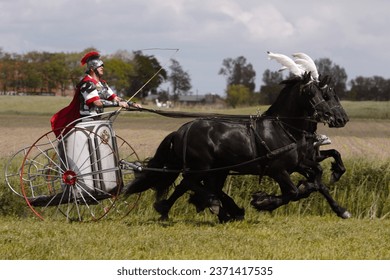 Spectacular chariot ride with four friesian horses 