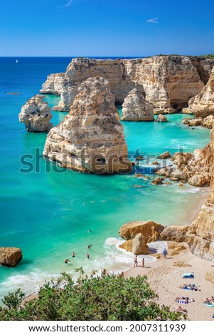 Spectacular cliff beach of Praia da Marinha in Algarve, Portugal.