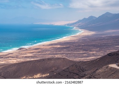 Spectacular Landscape Of Playa Del Cofete In Fuerteventura Seen From A High Viewpoint.