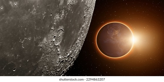 Spectacular Lunar Eclipse and view from the lunar (Moon) surface and   night view of America continent"Elements of this image furnished by NASA"
