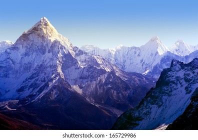 Spectacular Mountain Scenery On The Mount Everest Base Camp Trek Through The Himalaya, Nepal