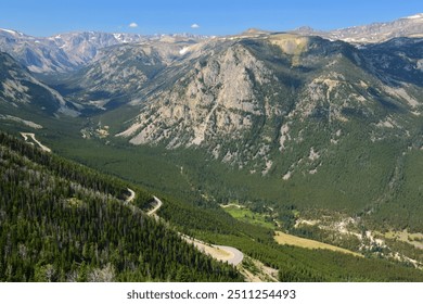 spectacular mountain and valley views from rocky creek vista point overlook  on a  sunny summer day along the beartooth highway, a national scenic byway in montana  - Powered by Shutterstock