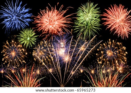 Spectacular multi-colored fireworks celebrating the New Year, the Independence Day or any other great event