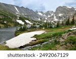 spectacular navajo, arapahoe, and shoshone peaks, and niwot ridge, as seen in summer across isabelle lake in the indian peaks wilderness area, near nederland, colorado         