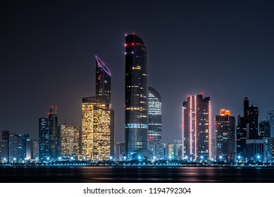Spectacular night skyline view of the capital of the UAE, Abu Dhabi. Luxury lifestyle concept.