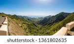 Spectacular panorama view of forest covering atlantic island.