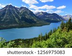 the spectacular peaks, lake and forests of waterton lakes national park and glacier national park, as seen from the goat haunt overlook, in goat haunt, montana