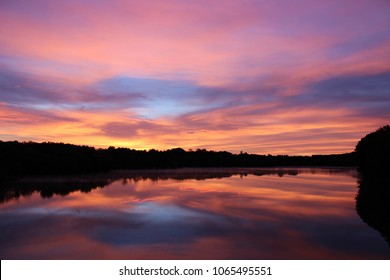 Spectacular Pink Sunrise And Reflection On Blue Marsh Berks County