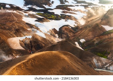 Spectacular scenery of Kerlingarfjöll mountain range on geothermal area and Hveradalir trail located in central icelandic highlands on summer at Iceland
