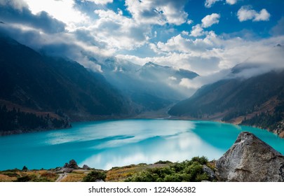 Spectacular scenic Big Almaty Lake ,Tien Shan Mountains in Almaty, Kazakhstan