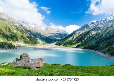 Spectacular scenic Big Almaty Lake ,Tien Shan Mountains in Almaty, Kazakhstan,Asia at summer