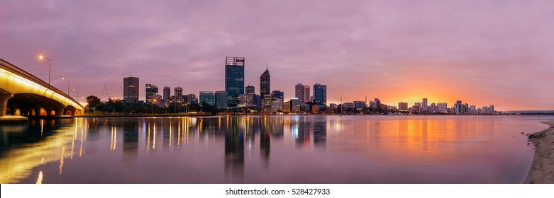 Spectacular sunrise over the city of Perth, Australia
