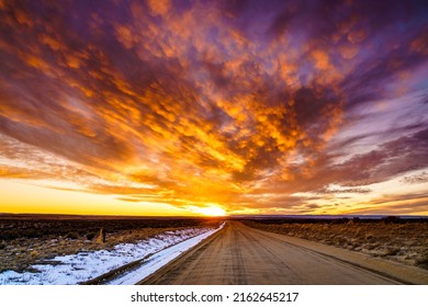 Spectacular Sunsen In High Desert In New Mexico In Winter