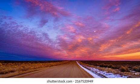 Spectacular Sunsen In High Desert In New Mexico In Winter