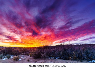 Spectacular Sunsen In High Desert In New Mexico In Winter