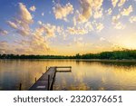 Spectacular sunset over Wing Lake in Bloomfield Township in Michigan