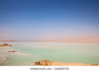 Spectacular View Of The Dead Sea Southern Basin, Located In The Jordan Rift Valley, The Deepest Hypersaline Lake In The World, One Of The World's First Health Resorts.