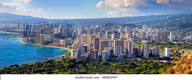 Spectacular view of Honolulu city, Oahu, Hawaii 