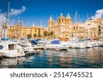 Spectacular view of the moored sailing yachts in seaport Vittoriosa and St. Lawrence