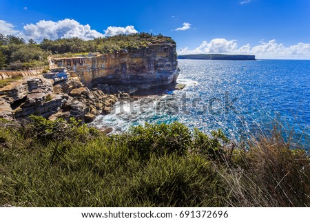 Spectacular view of ocean cliff in the Gap Park  on suny day, Watsons Bay, Sydney
