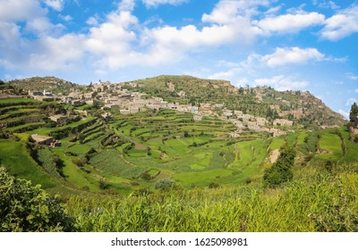 Spectacular views of the agricultural terraces of Sabir mountain in Taiz City, which is the second highest mountain in Yemen and Arabian Peninsula .