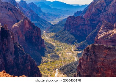 Spectacular views of the big ravine. Amazing mountain landscape. Breathtaking view of the canyon. Zion National Park, Utah, USA - Shutterstock ID 2066455178