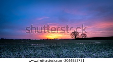 Spectacular Winter sunrise over the fens in Lincolnshire, UK