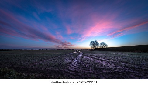 Spectacular Winter sunrise over flat agricultural land - Powered by Shutterstock