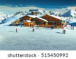 Spectacular wooden chalets and ski slopes in the French Alps,Les 3 Vallees,Menuires,France,Europe