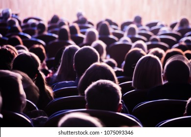 Spectators In The Theater Or In The Cinema. Children And Adults. Full House.