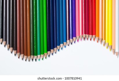 Spectrum Color Pencils Set Arranged In S Curve Isolated On White Background