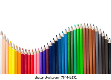 Spectrum Color Pencils Set Arranged In S Curve Isolated On White Background