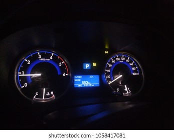 Spedometer Of Car At Night -Led Light In The Dark
