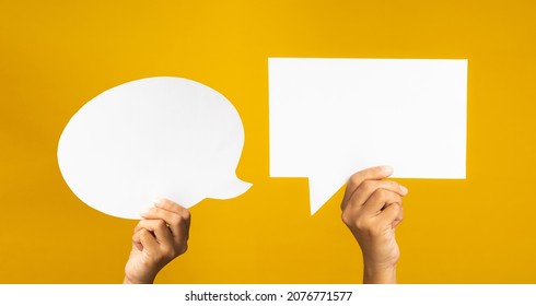 Speech Bubble Concept Closeup Hands Holding Stock Photo 2076771577 ...