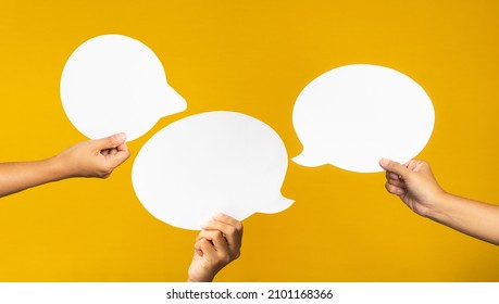 Speech Bubble Concept Hand Holding Empty Stock Photo 2101168366 