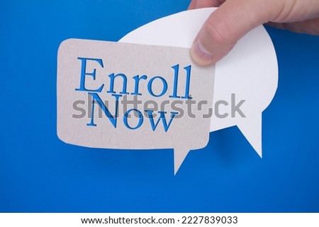 Speech bubble in front of colored background with Enroll Now text.