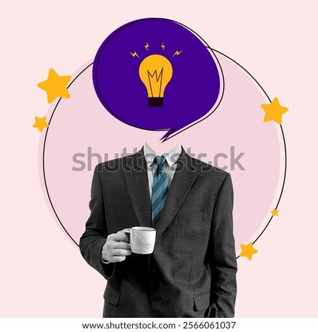 Speech Bubble Idea Light Bulb Coffee Cup Suit Tie. Business People Concept Creative Art Collage. Digital Technology Information Infographic Graphic Design. Work Job Manager Success Startup 