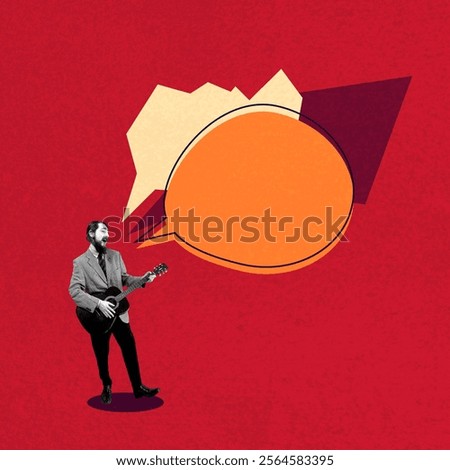 Speech Bubble Man Talk Creative Collage Art Business Concept Graphic Design Flyer Banne Background Boss Success Idea Ceo Deadline Information News Copyspace Abstract Office Pressure Work Communication