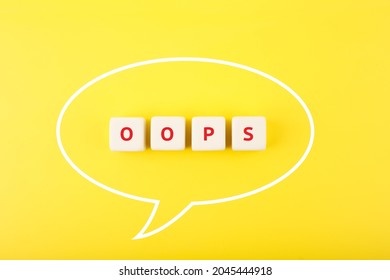 Speech bubble oops on bright yellow background. Bright, minimal, modern concept of emotions expression
