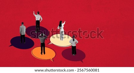Speech Bubble People Team Creative Collage Art Business Concept Graphic Design Flyer Banner Texture Background Boss Success Idea Ceo Deadline Information News Copyspace Abstract Office 